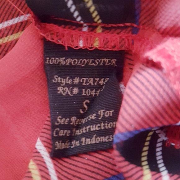 MINE Red Plaid Front Button Collared Chiffon Shirt - Picture 9 of 11